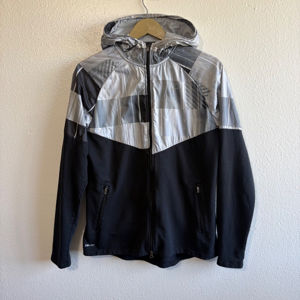 Nike Women's Large Dri Fit Black Silver Running Jacket Outdoor Travel Hiking